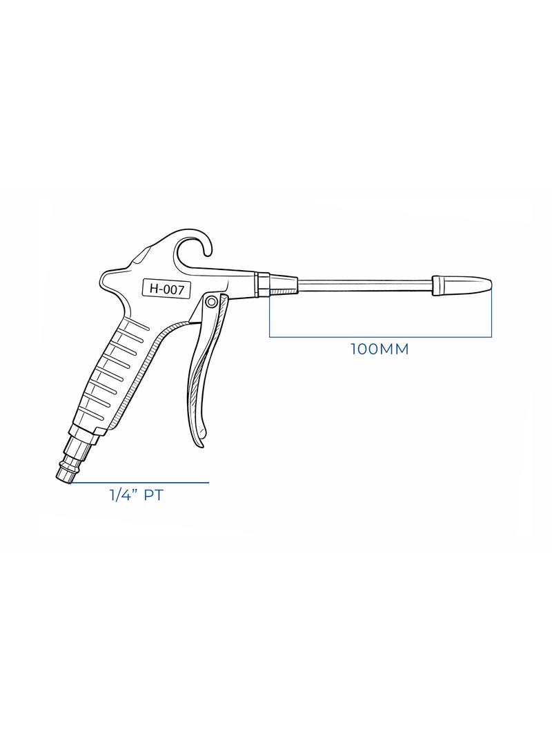 Pistola Sopladora Neumática, 1/4" NPT – 13 bar (187 psi), Boquilla 100 mm