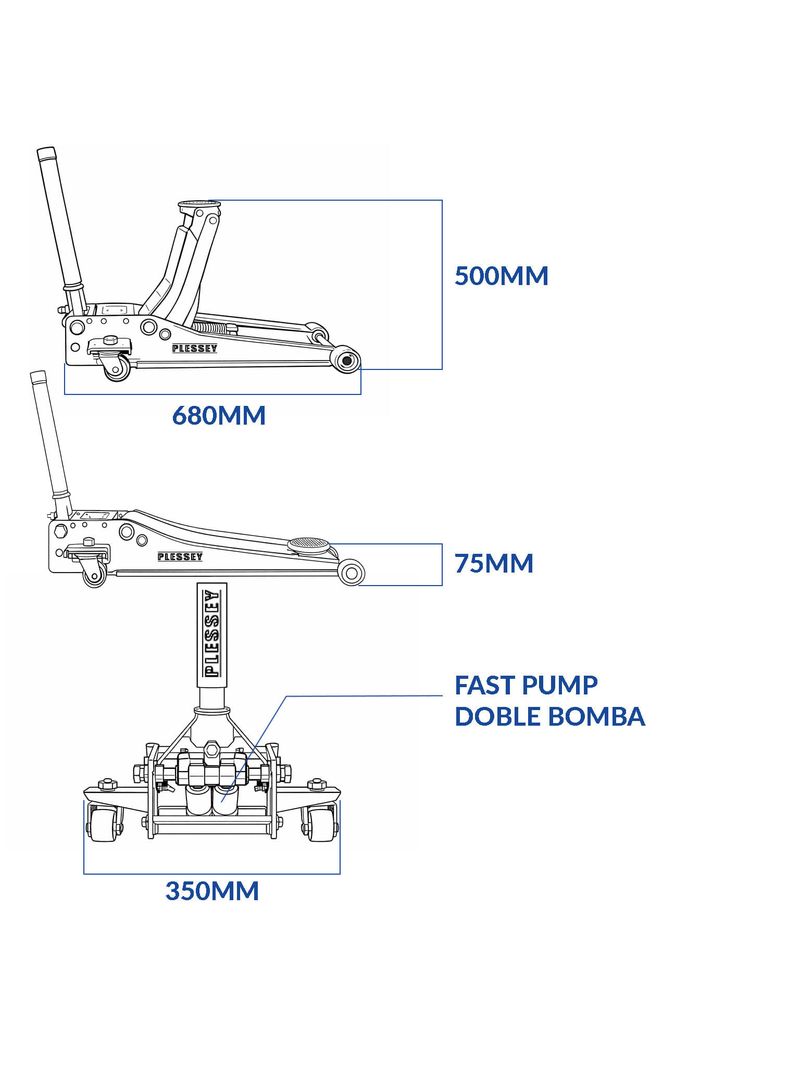 Gata hidraulica Caiman 3 toneladas doble bomba perfil bajo Plessey