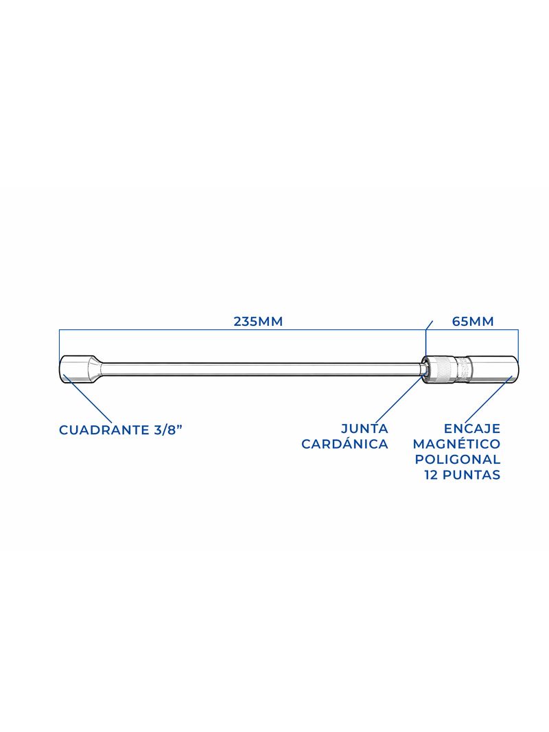 Dado Bujía Cardánico con Extensión (310mm Largo) – 3/8” x 16mm