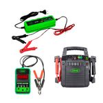 Pack - Arrancador De Vehículos 12V 53687 + Comprobador de Baterías 51816 + Cargador de Baterías 53927